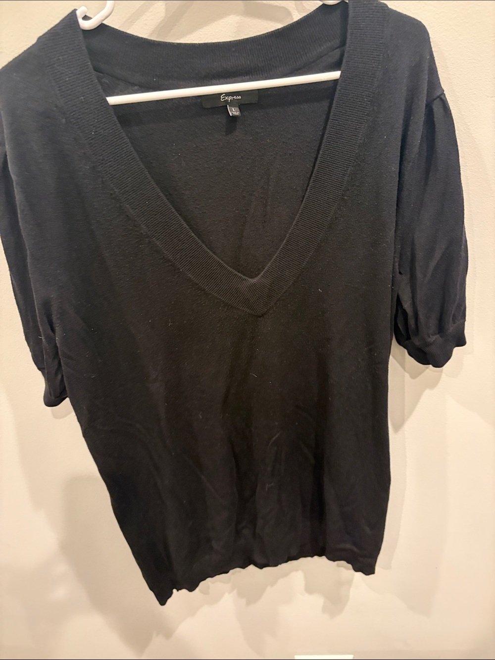 Long Express Black V-Neck Short Sleeve knit Sweater
